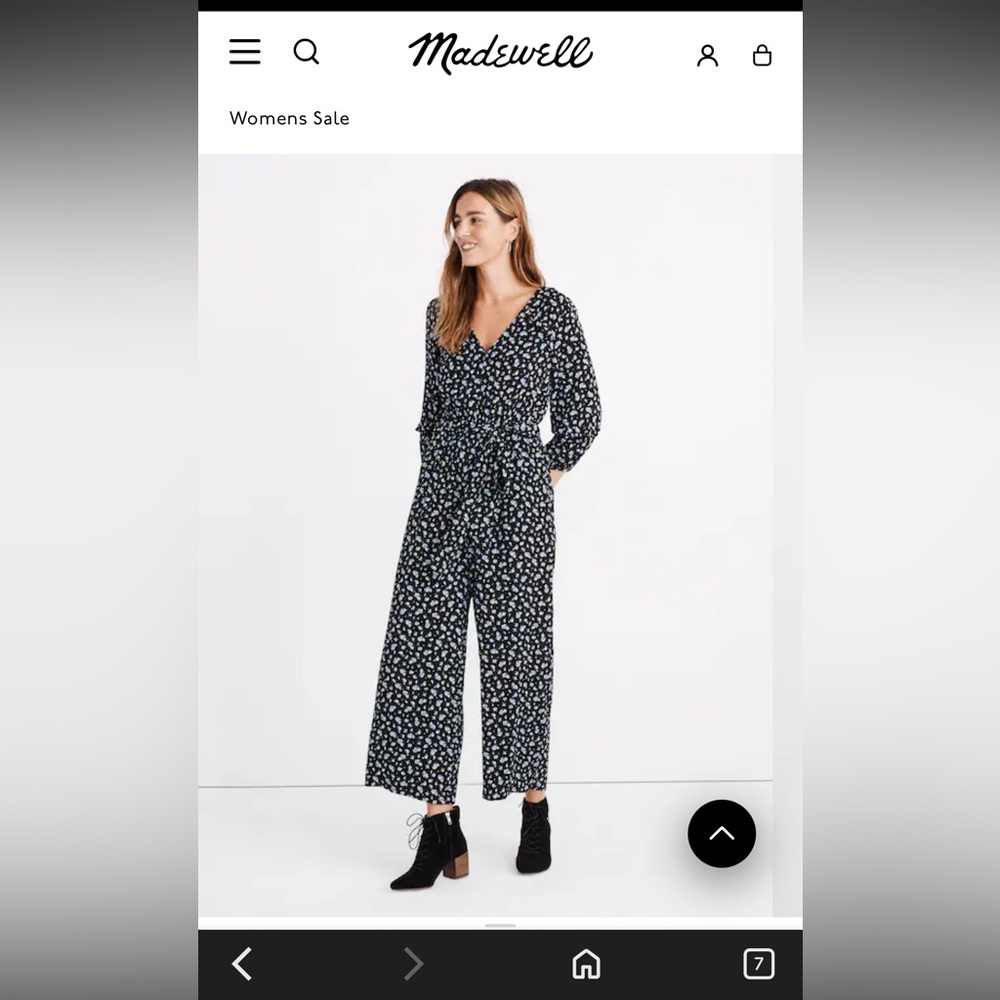Madewell Black Floral V-Neck Tie-Waist Wide-Leg Jumpsuit
